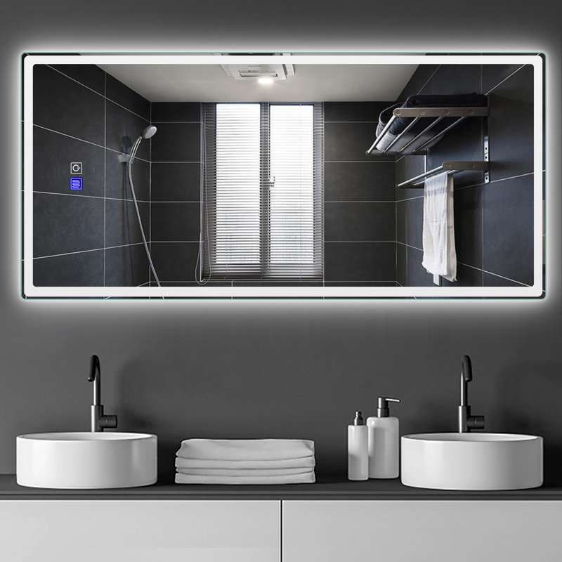 Orren Ellis Lewisetta Frameless Lighted Bathroom Mirror & Reviews Wayfair